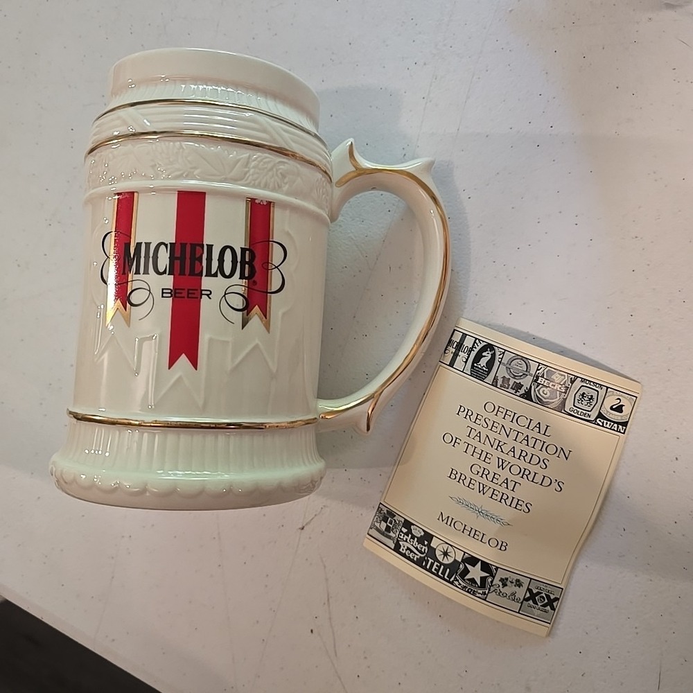MICHELOB VINTAGE BEER‎ STEIN - 1988 FRANKLIN MINT  TANKARDS OF THE WORLD W/COA